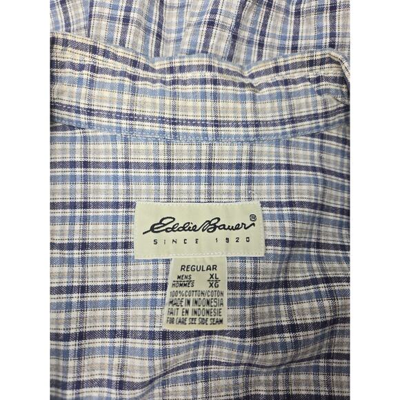 Vintage 90s Eddie Bauer Checked Over Shirt Heavy Cotton Button-Down Shacket -XL - Picture 3 of 7